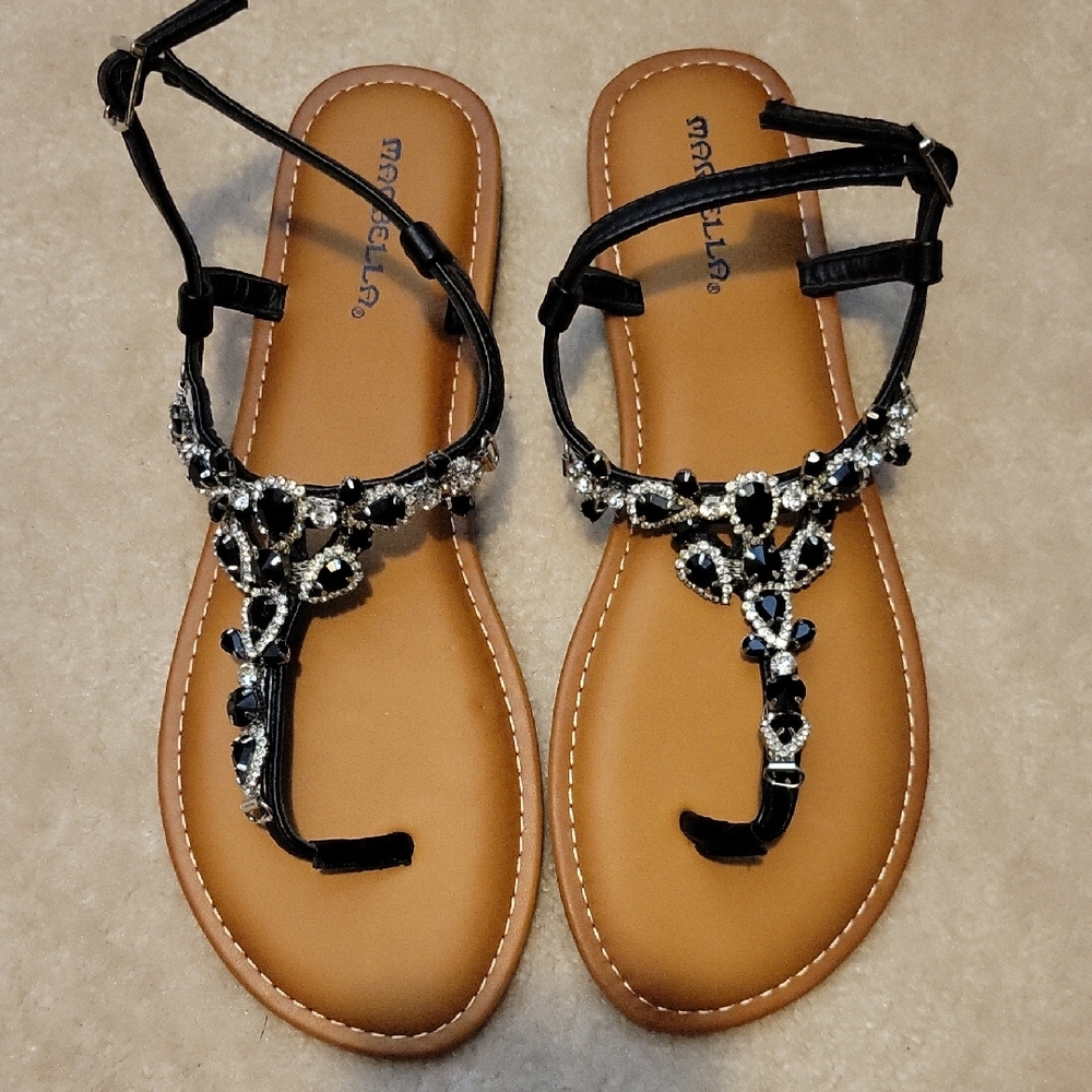 MARBELLA Black and Silver Rhinestone Sandals 10M